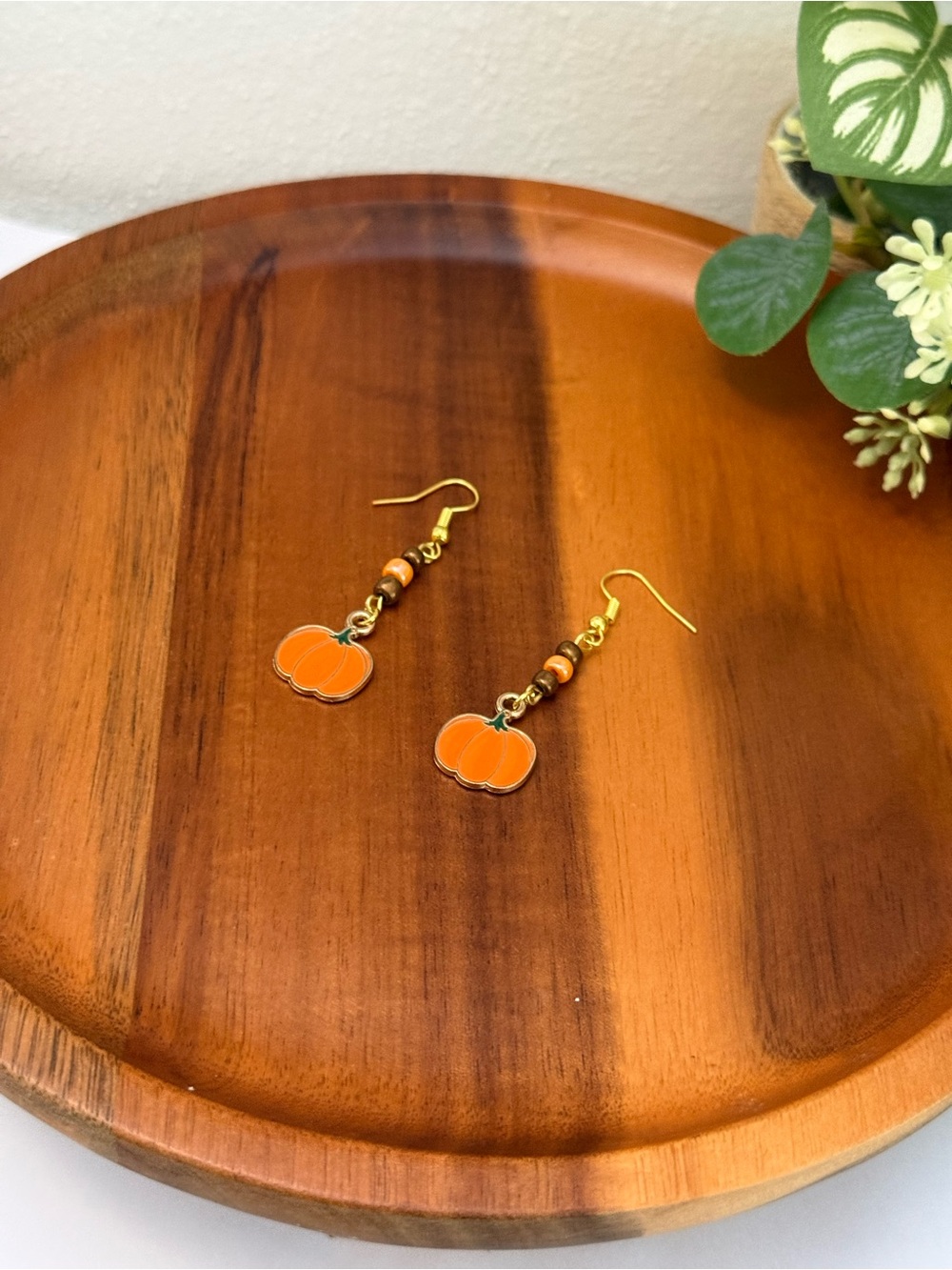 Gold-Tone Orange Pumpkin Dangle Earrings